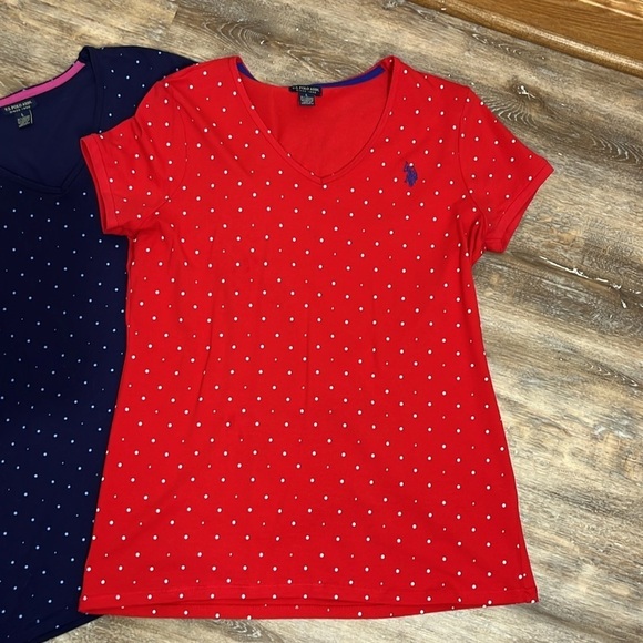 US Polo Set of 3 Polka Dot V-Neck T-Shirts Women's Size Large Red, Blue, Black - Picture 6 of 15